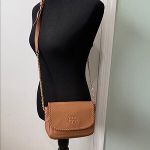 Tory Burch Tan Leather Crossbody with Logo Flap